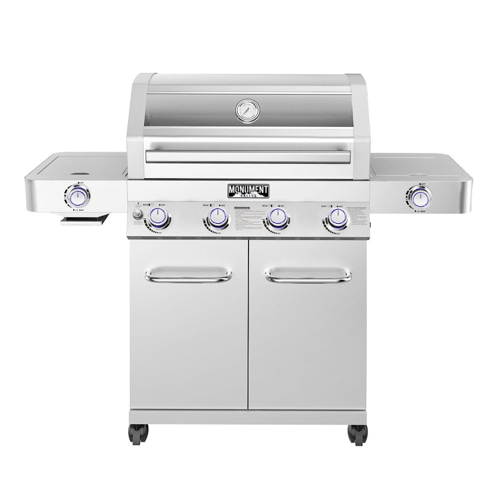 Monument Clearview Stainless Steel 4-Burner Liquid Propane Gas Grill with 2 Side