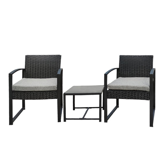 Maocao Hoom Black 3-Piece Wicker Patio Conversation Set with Gray Cushions