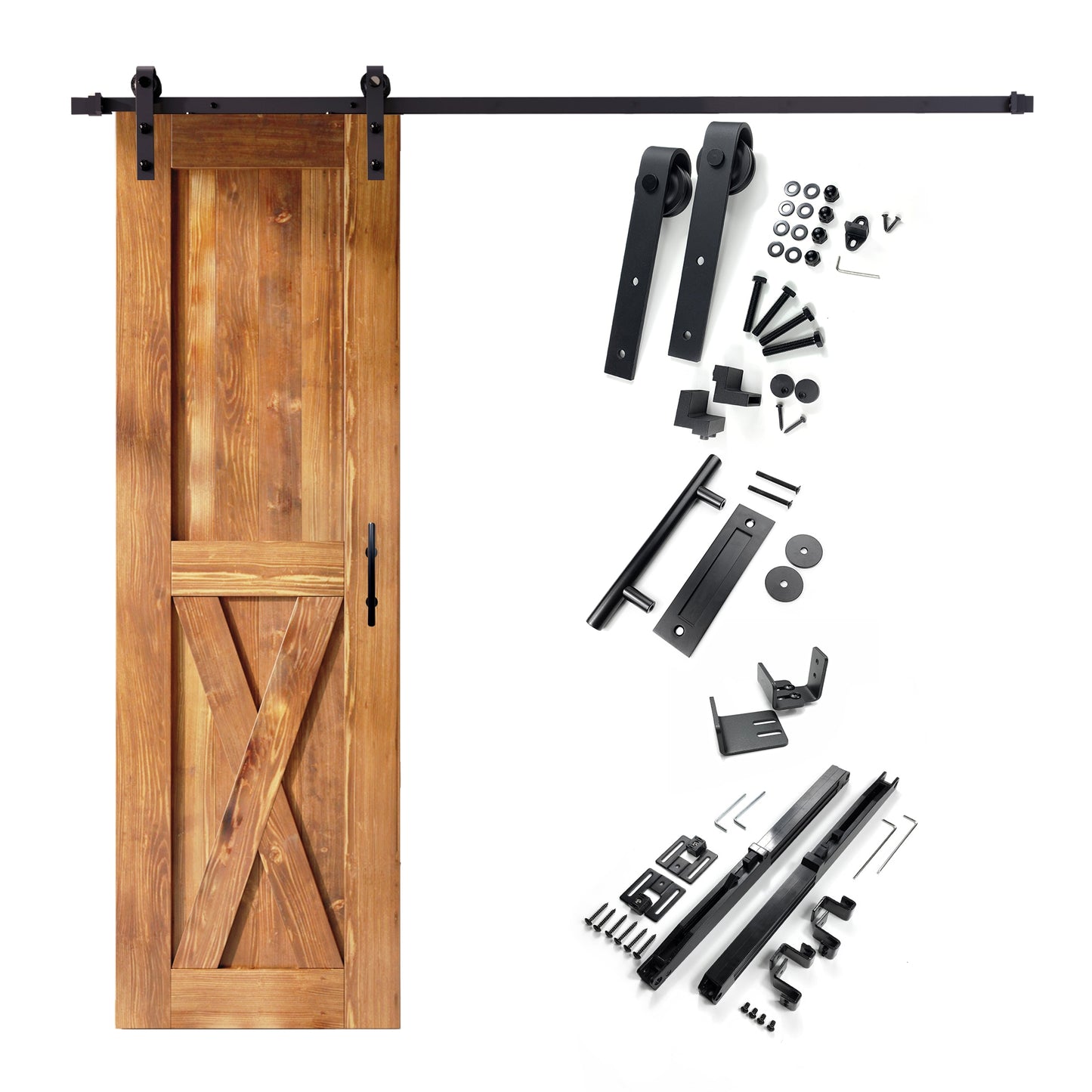 HOMACER 20-in x 84-in Early American X-frame Pine Wood Solid core Single Barn Door (Hardware Included)