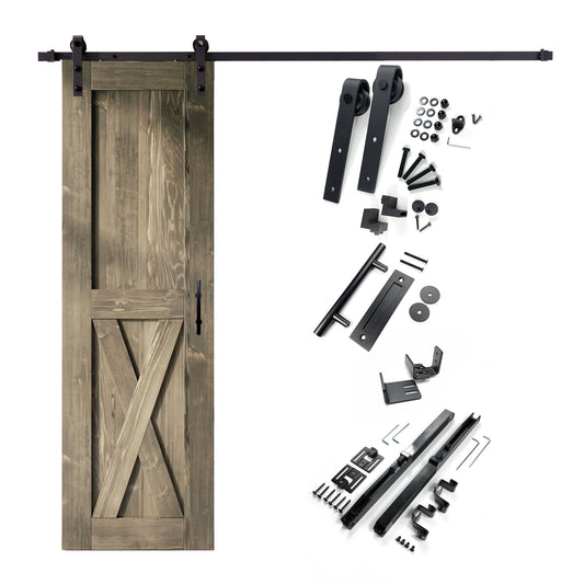 HOMACER 22-in x 84-in Classic Gray X-frame Pine Wood Solid core Single Barn Door (Hardware Included)