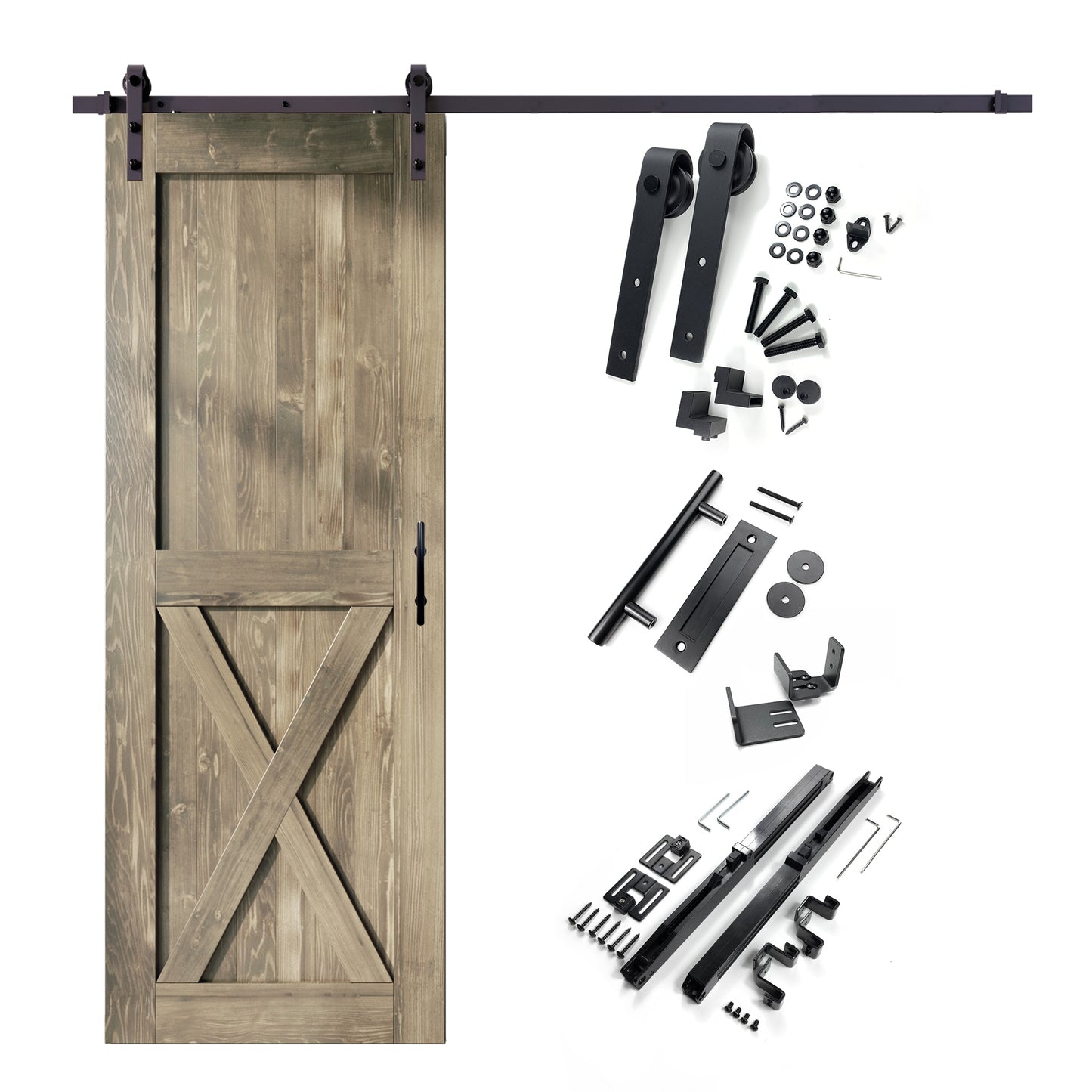 HOMACER 36-in x 84-in Classic Gray X-frame Pine Wood Solid core Single Barn Door (Hardware Included)