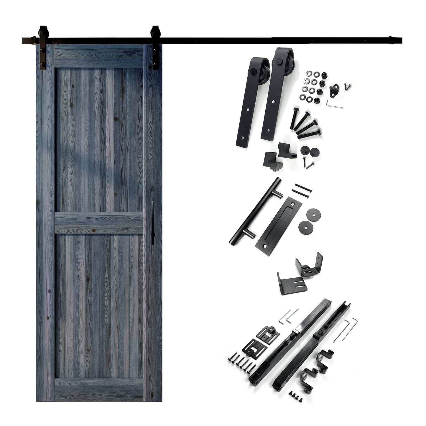 HOMACER 32-in x 84-in Navy Mid-Bar Pine Wood Solid core Single Barn Door (Hardware Included)