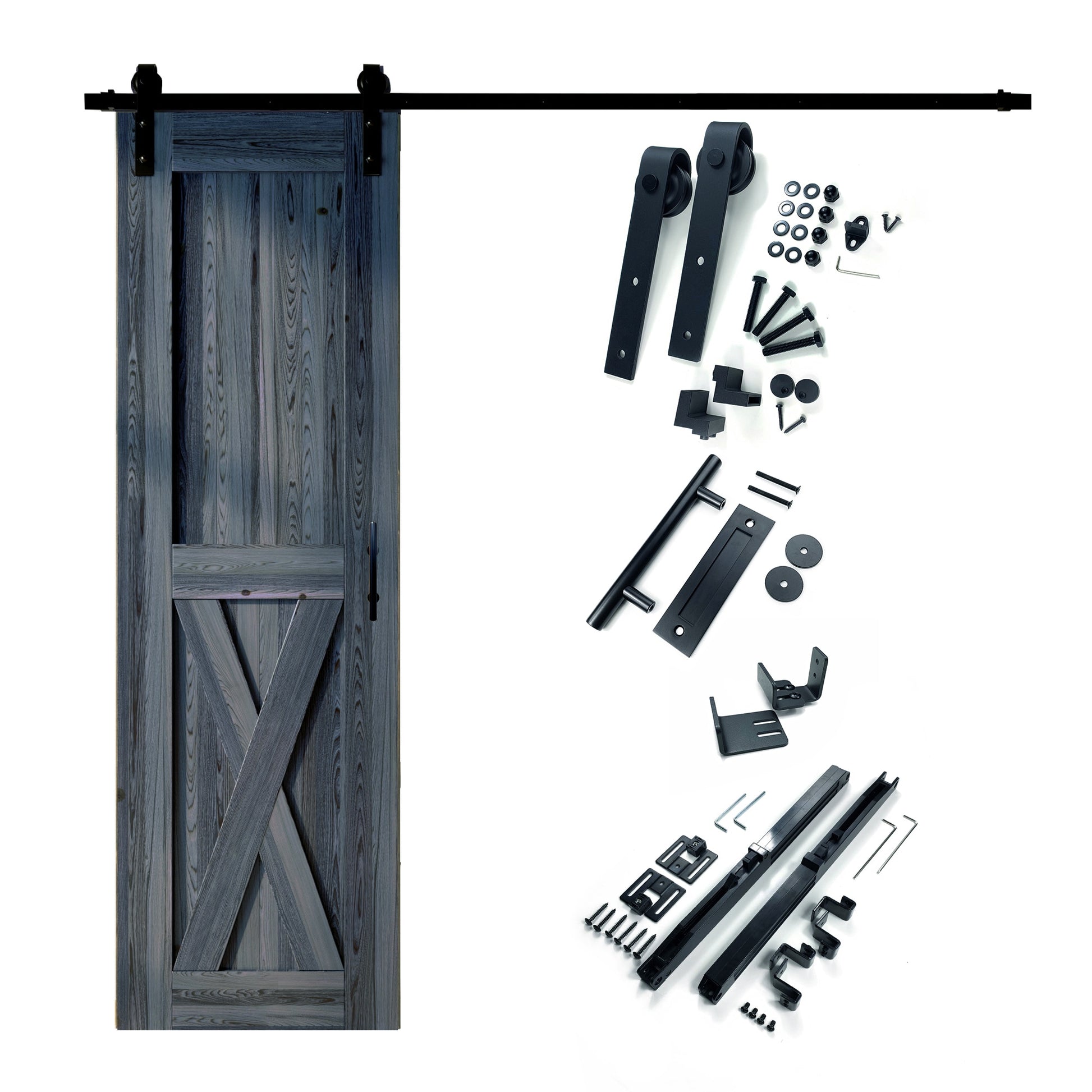 HOMACER 28-in x 84-in Navy X-frame Pine Wood Solid core Single Barn Door (Hardware Included)