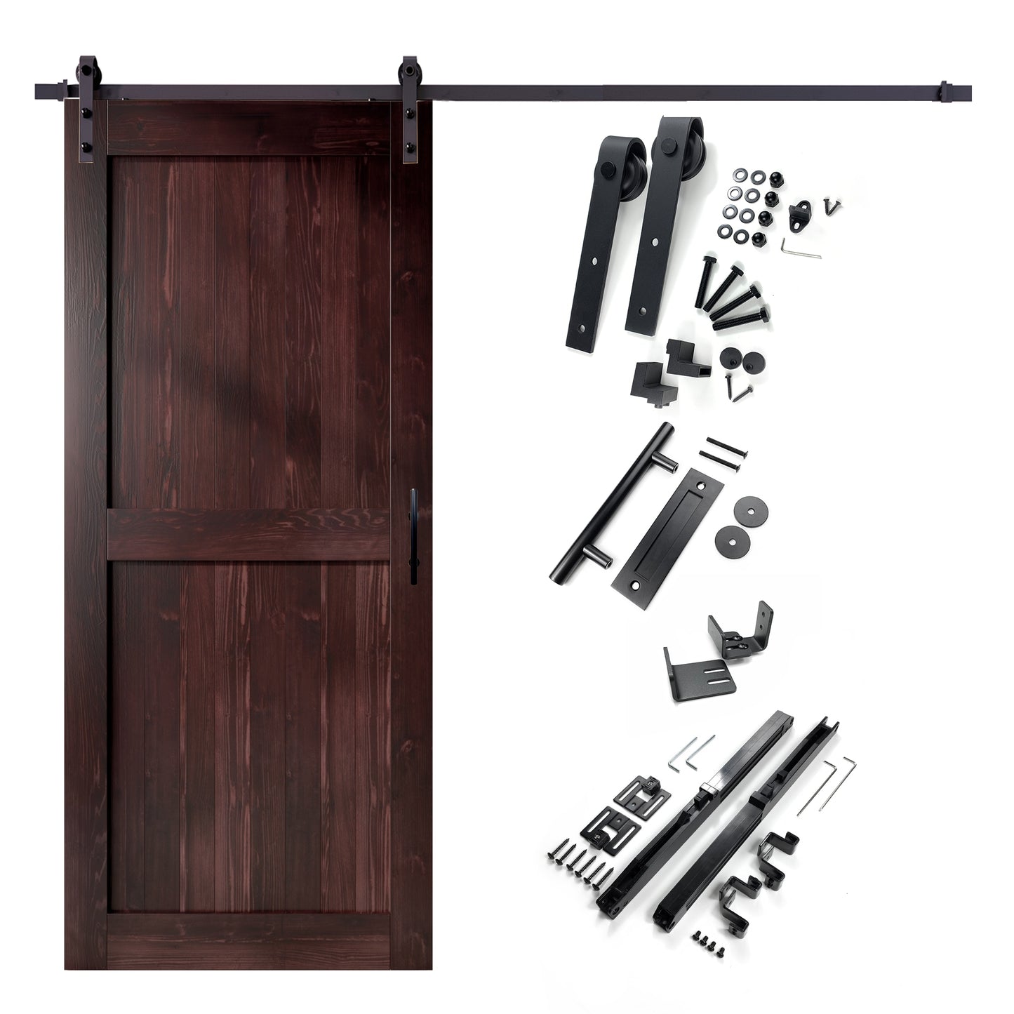HOMACER 54-in x 84-in Red Mahogany Mid-Bar Pine Wood Solid core Single Barn Door (Hardware Included)