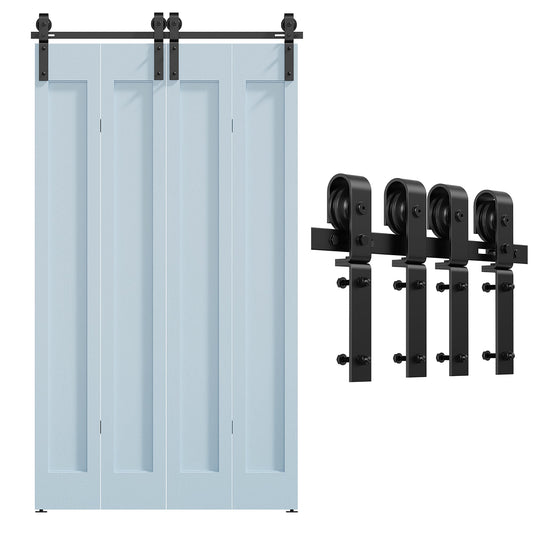 Clihome Matte Black Indoor/Outdoor Standard Soft Close Double Barn Door Hardware Kit HL-U2030105200