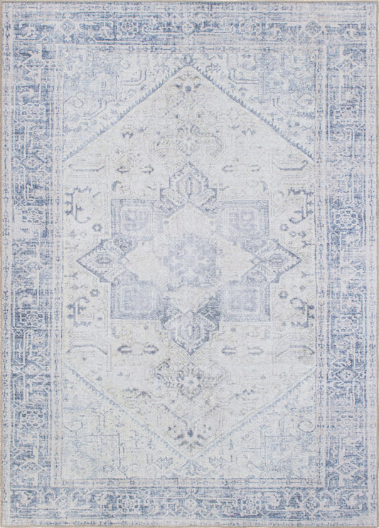 World Rug Gallery Somerville 8 x 10 (ft) Loomed Blue Rectangular Indoor Medallion Bohemian/Eclectic Machine washable Pet Friendly Area rug