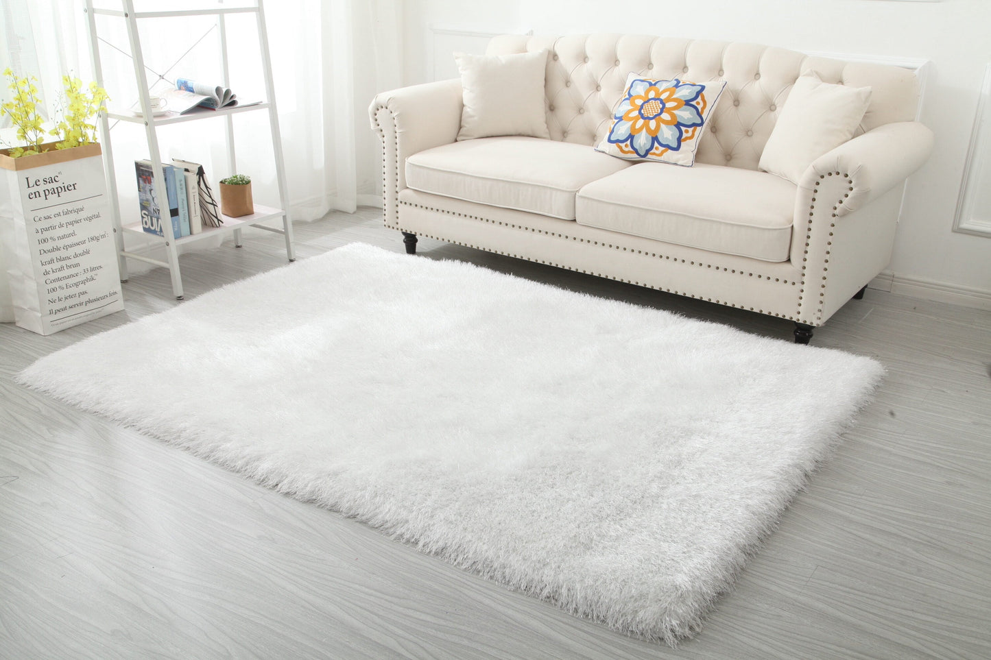 MDA Rugs Manhattan 5 x 7 (ft) White Rectangular Indoor Solid Area rug