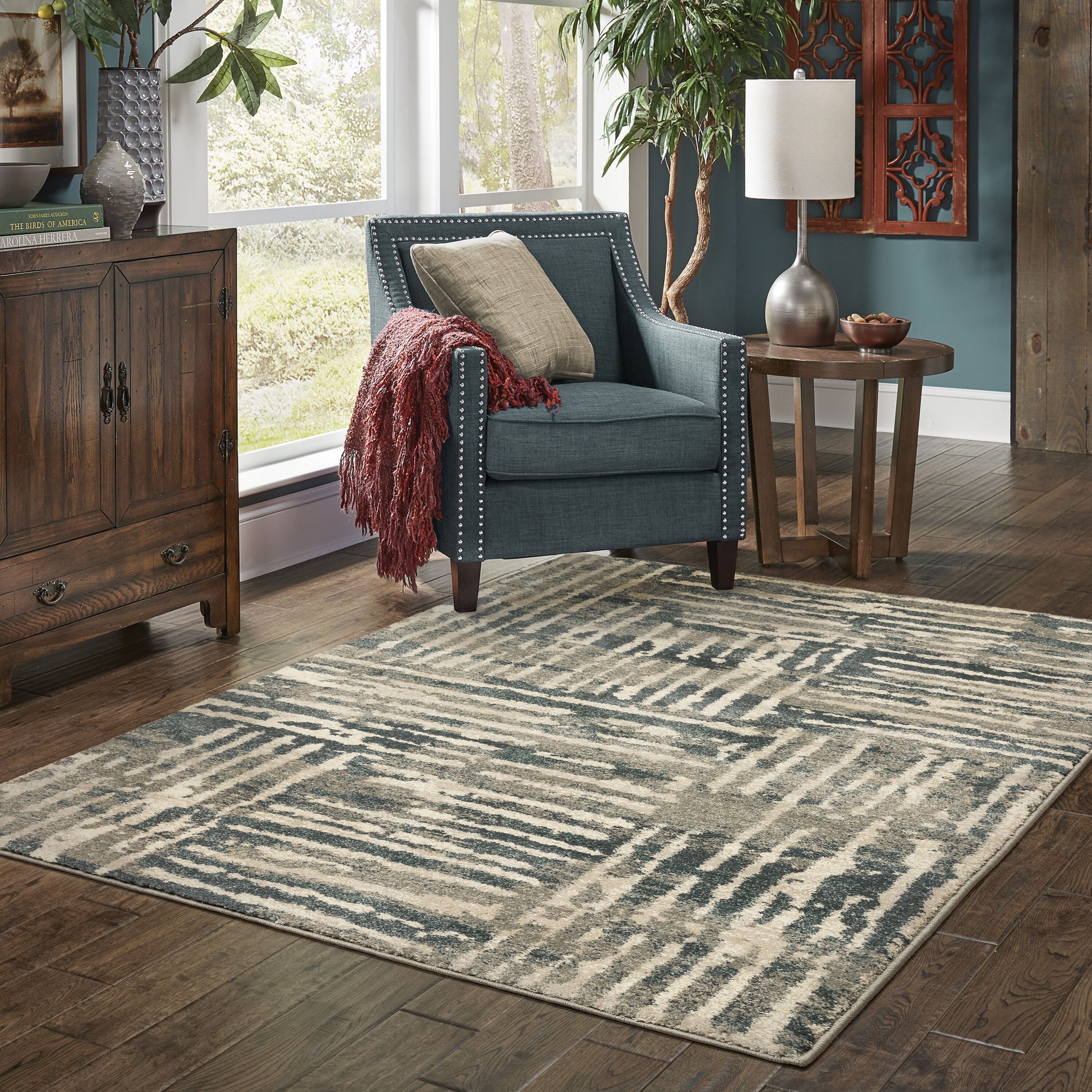 Archer Lane Brady 8 x 10 (ft) Loomed Blue Rectangular Indoor Abstract Bohemian/Eclectic Pet Friendly Area rug