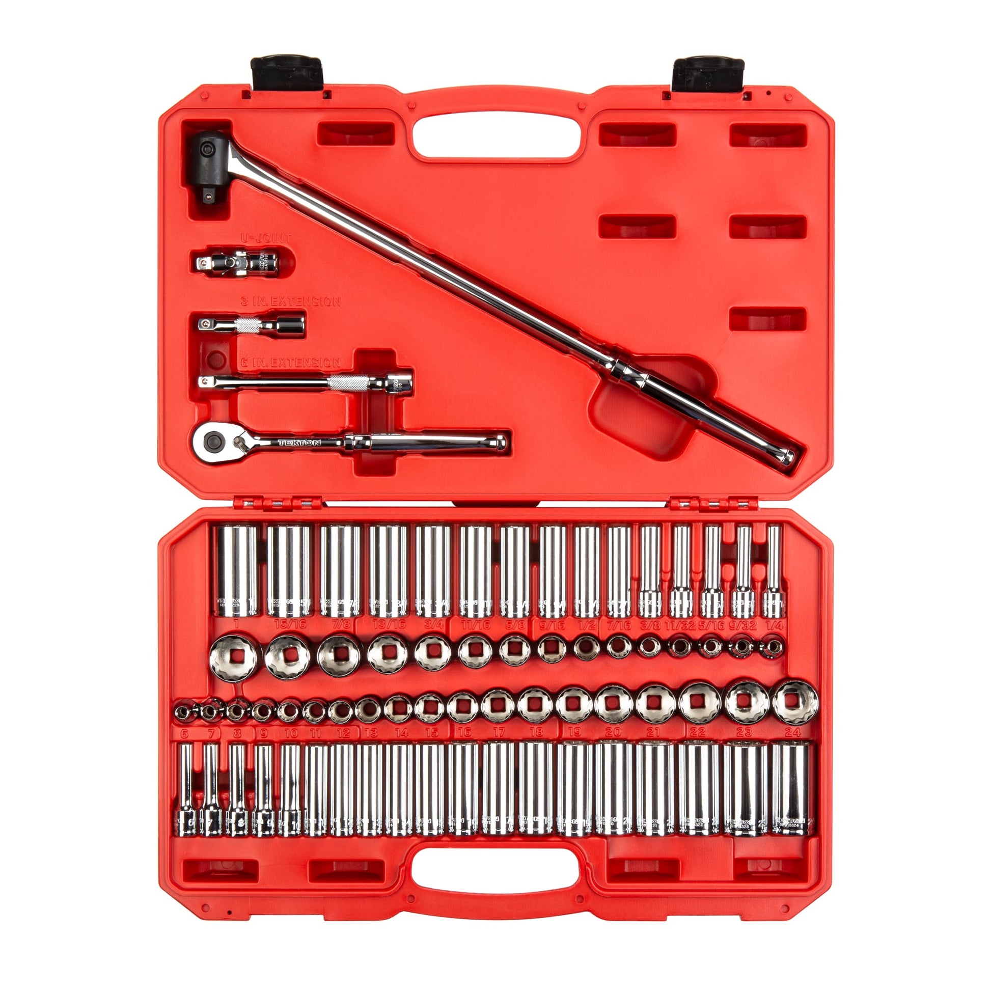 TEKTON 3/8-in Drive Standard (SAE) and Metric Shallow/Deep Socket Set (74-Pieces) SKT15312
