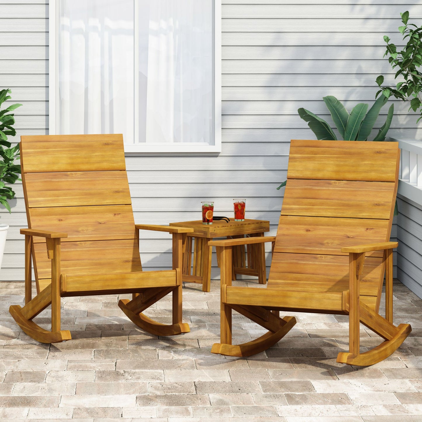 Yiekholo Set of 2 Teak Stationary Adirondack Chair with Solid Seat
