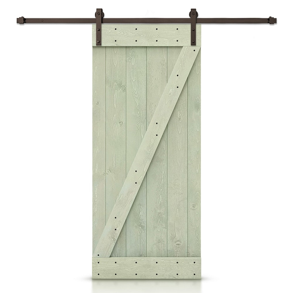 CALHOME 48-in x 84-in Sage Green Knotty pine Wood Solid core Single Barn Door (Hardware Included)