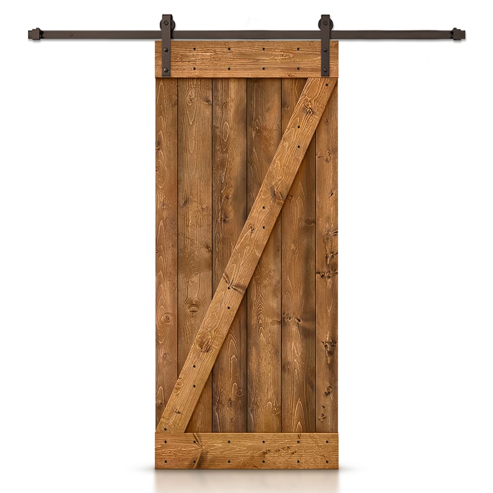 CALHOME 44-in x 84-in Walnut Knotty pine Wood Solid core Single Barn Door (Hardware Included)