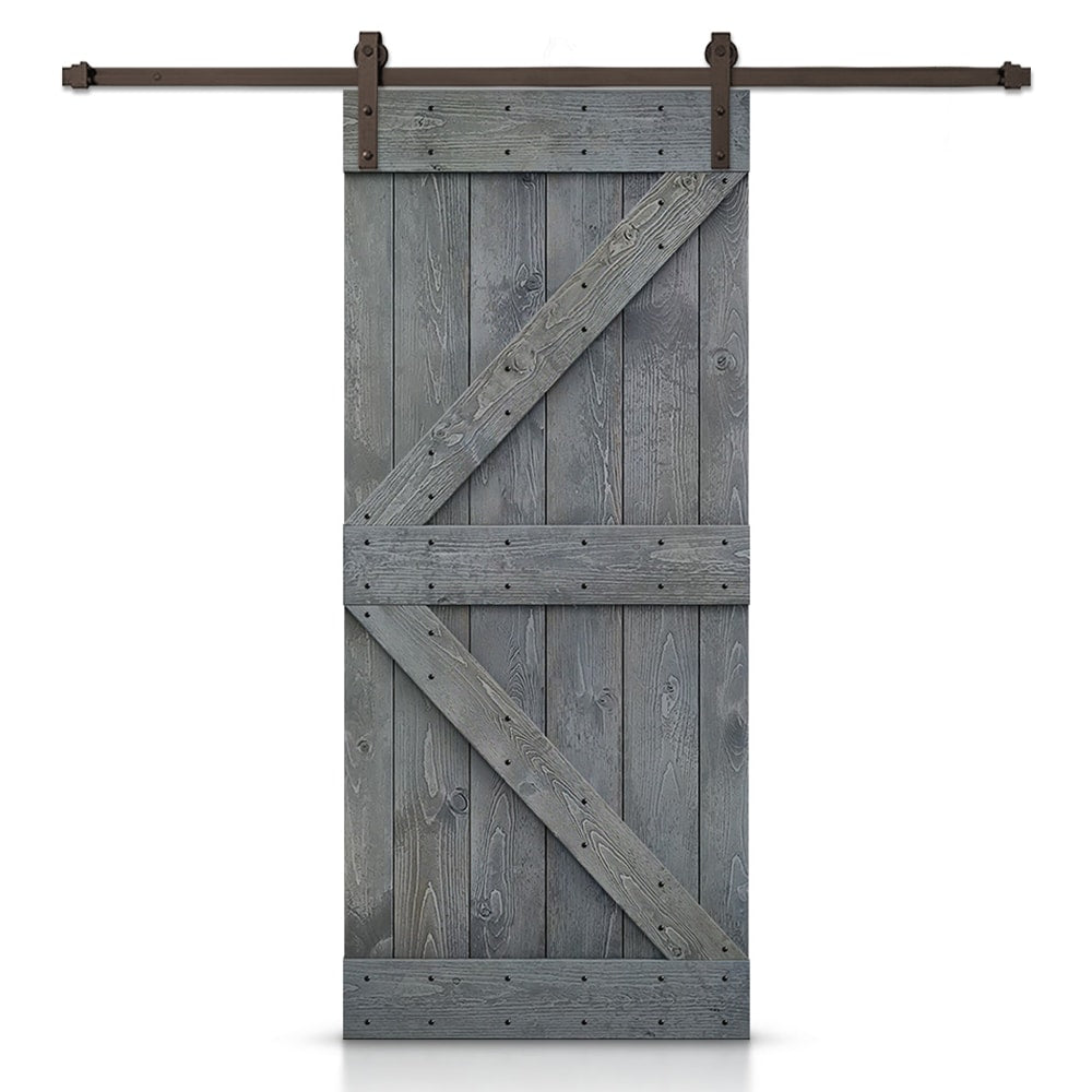 CALHOME 20-in x 84-in Gray Knotty pine Wood Solid core Single Barn Door (Hardware Included)