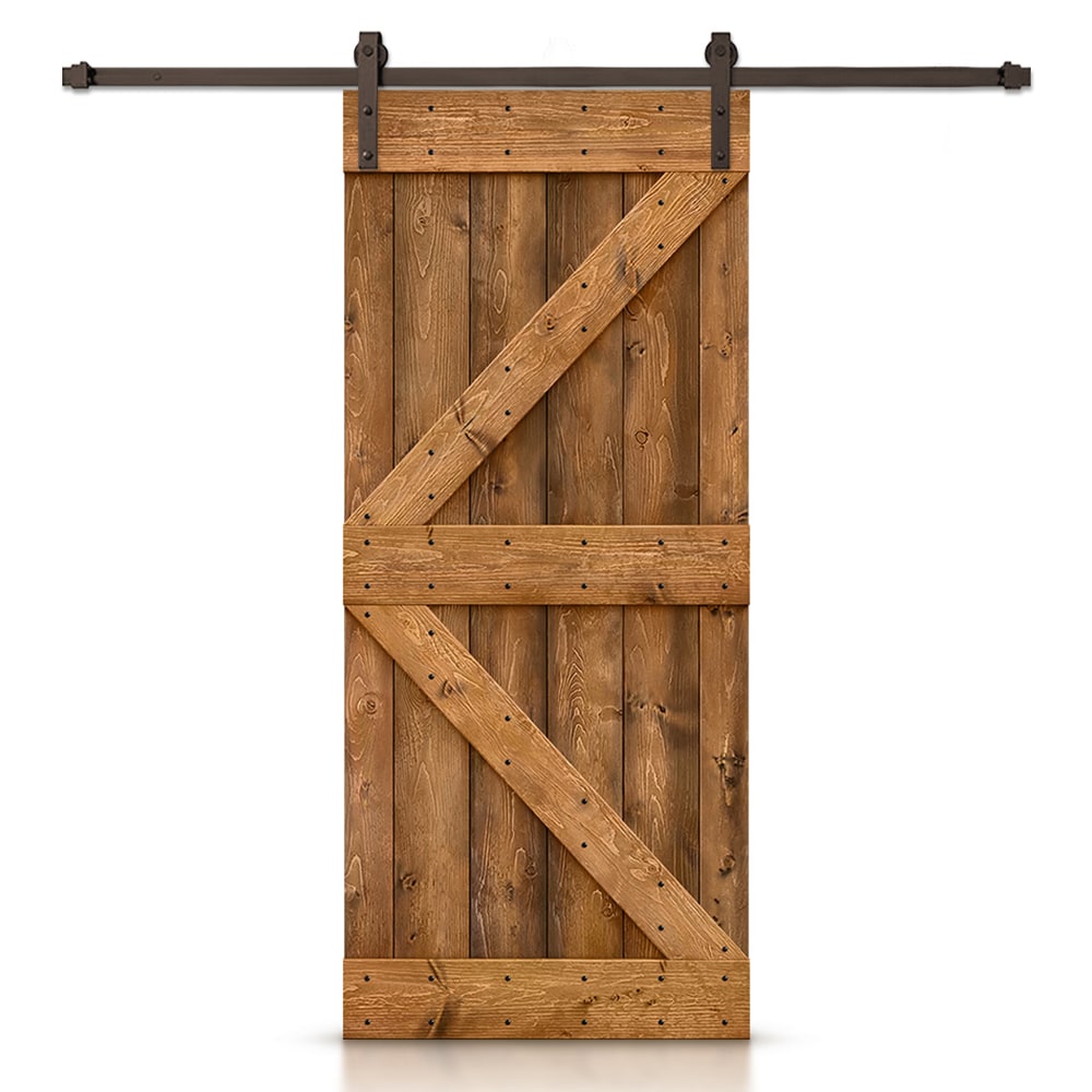 CALHOME 30-in x 84-in Walnut K-frame Pine Wood Solid core Single Barn Door (Hardware Included)