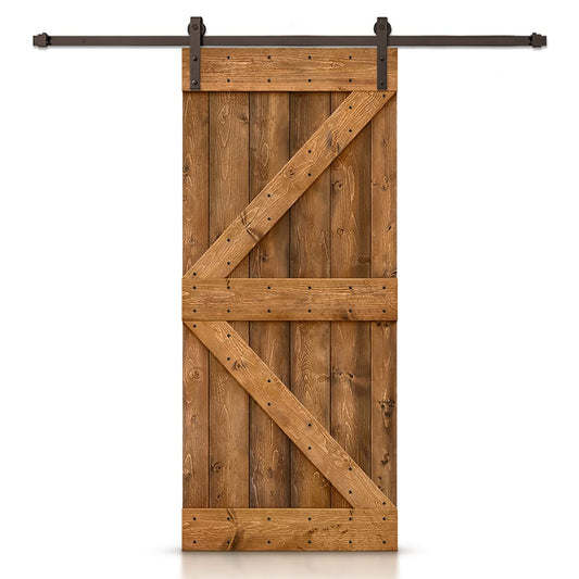 CALHOME 30-in x 84-in Walnut K-frame Pine Wood Solid core Single Barn Door (Hardware Included)