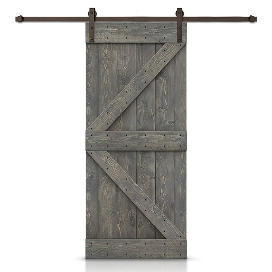 CALHOME 26-in x 84-in Weather Gray Knotty pine Wood Solid core Single Barn Door (Hardware Included)