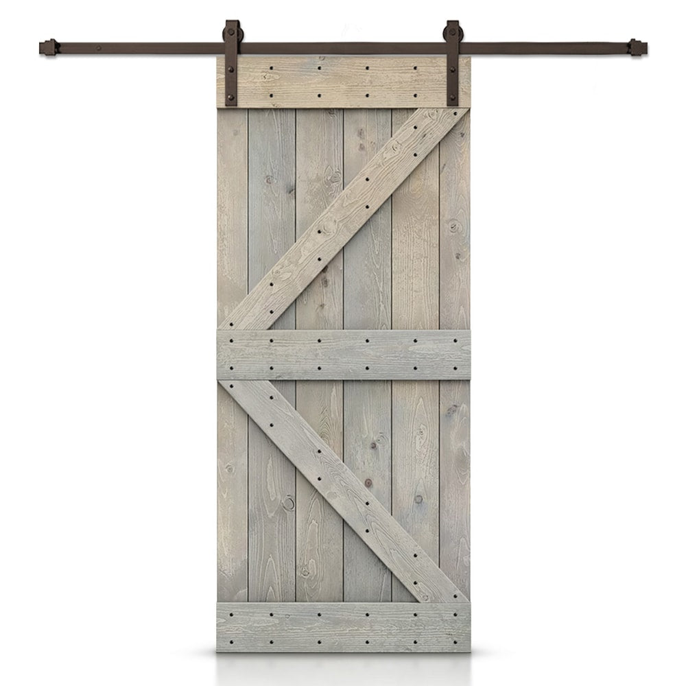 CALHOME 28-in x 84-in Smoke Gray Knotty pine Wood Solid core Single Barn Door (Hardware Included)