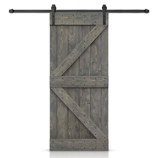 CALHOME 46-in x 84-in Weather Gray Knotty pine Wood Solid core Single Barn Door (Hardware Included)