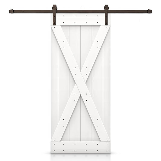 CALHOME 34-in x 84-in White Knotty pine Wood Solid core Single Barn Door (Hardware Included)