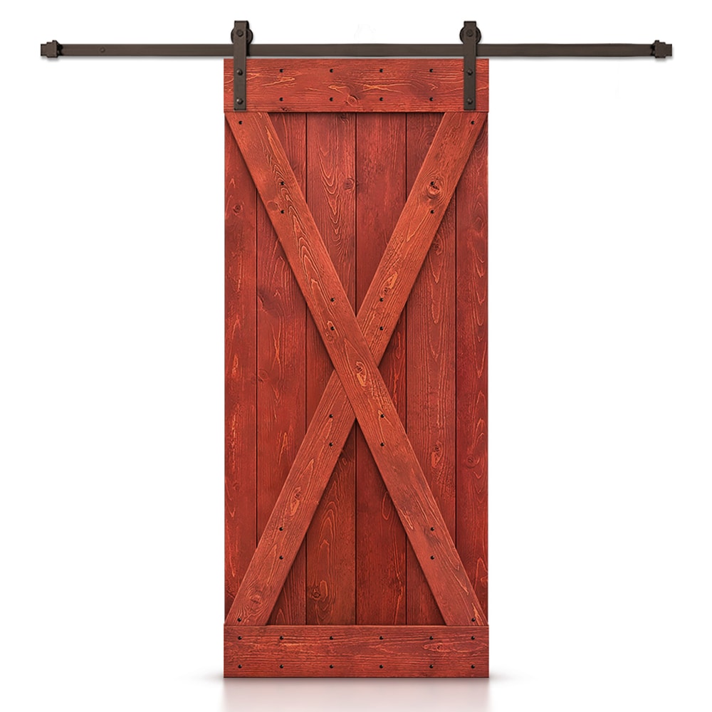 CALHOME 36-in x 84-in Cherry red Pine Wood Solid core Single Barn Door (Hardware Included)