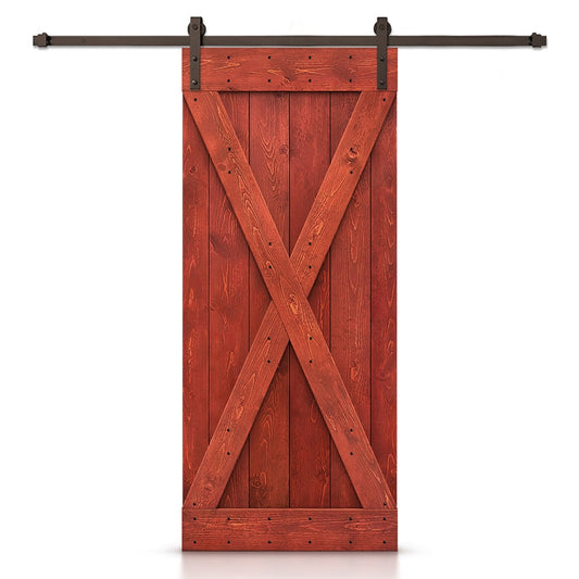 CALHOME 36-in x 84-in Cherry red Pine Wood Solid core Single Barn Door (Hardware Included)