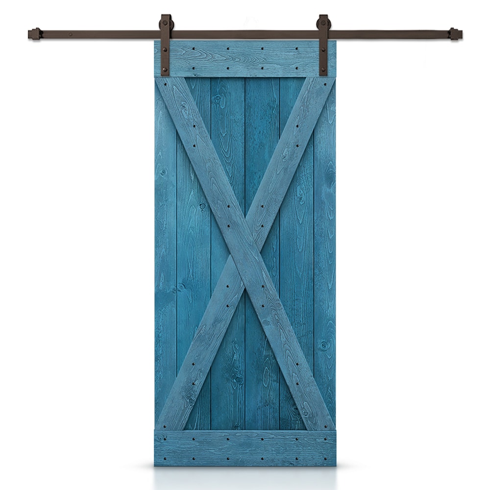 CALHOME 36-in x 84-in Ocean blue Pine Wood Solid core Single Barn Door (Hardware Included)
