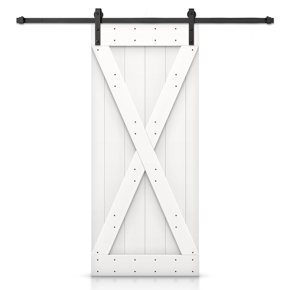 CALHOME 42-in x 84-in White Knotty pine Wood Solid core Single Barn Door (Hardware Included)