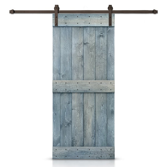 CALHOME 44-in x 84-in Denim Blue Knotty pine Wood Solid core Single Barn Door (Hardware Included)