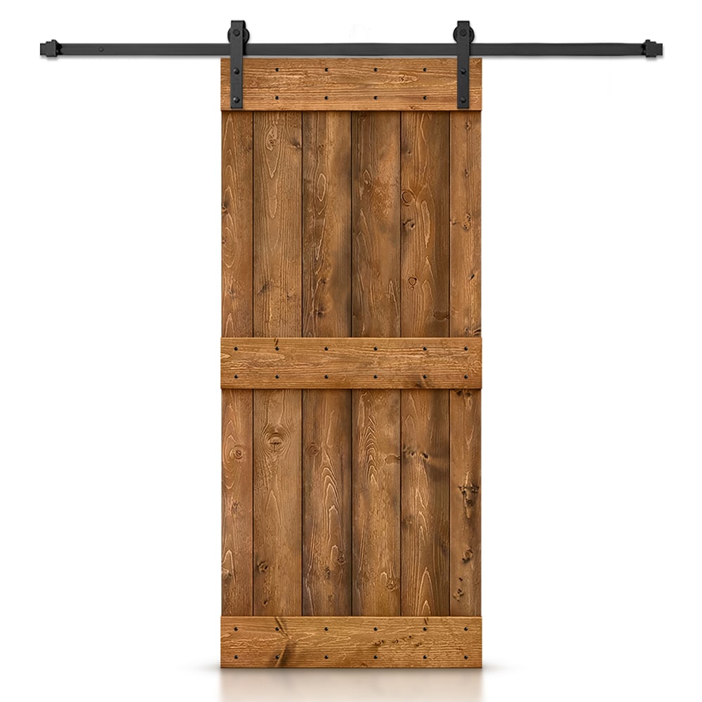 CALHOME 46-in x 84-in Walnut Knotty pine Wood Solid core Single Barn Door (Hardware Included)