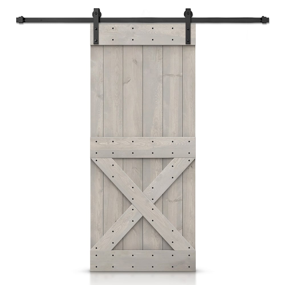 CALHOME 44-in x 84-in Silver Gray Knotty pine Wood Solid core Single Barn Door (Hardware Included)