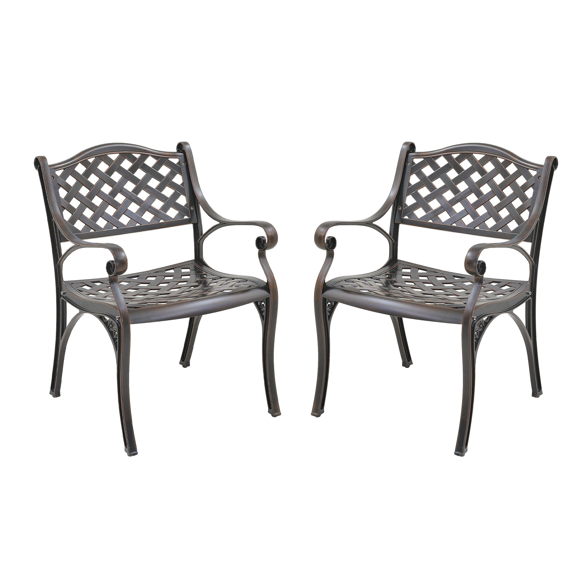 Clihome Cast Aluminum Patio Chairs Bronze Aluminum Frame Stationary Dining Chair with Mesh Seat