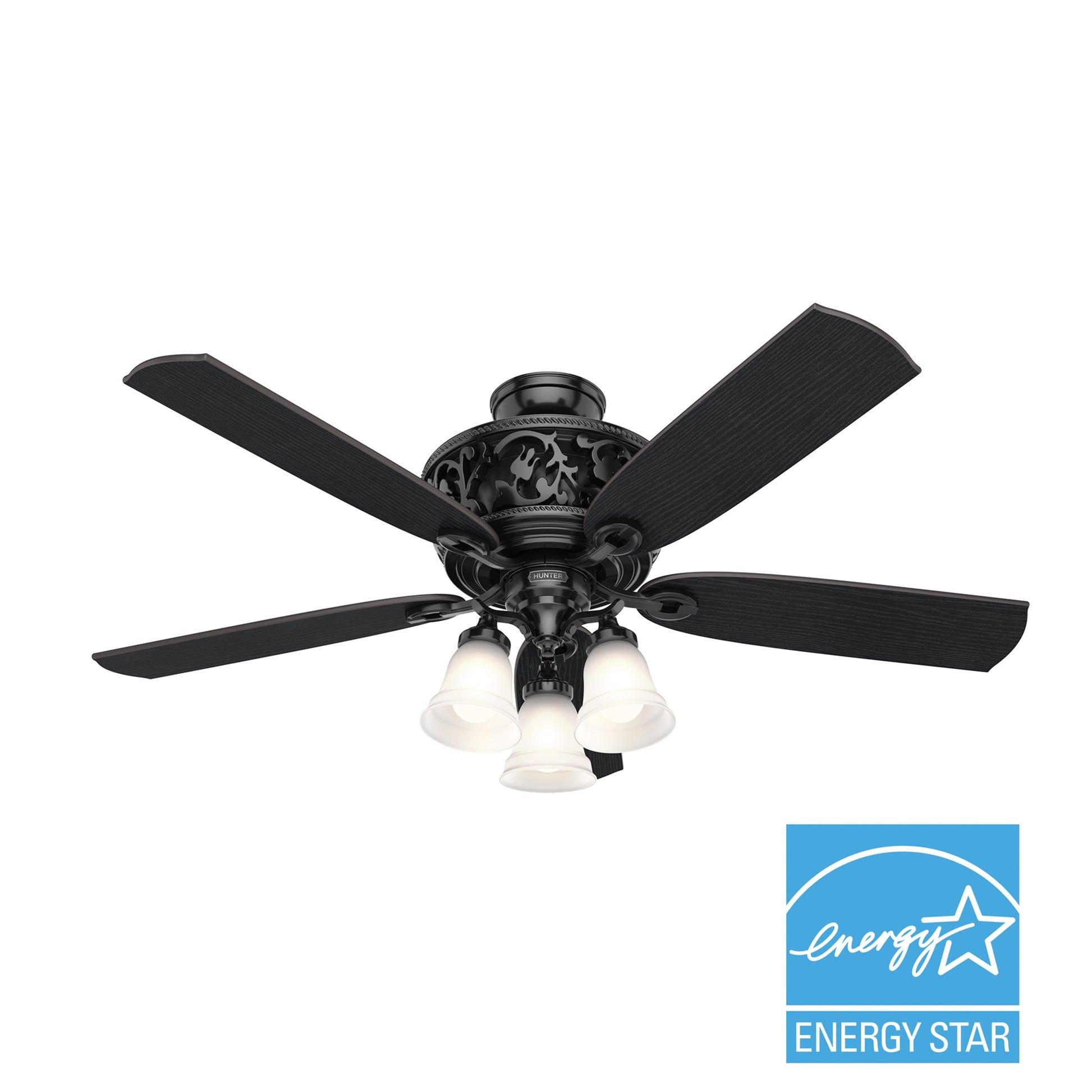 Hunter Promenade 54-in Gloss Black with Black Oak/Black Oak Blades Ceiling Fan With Light - Remote Included ( 5 -Blade ) 1352748