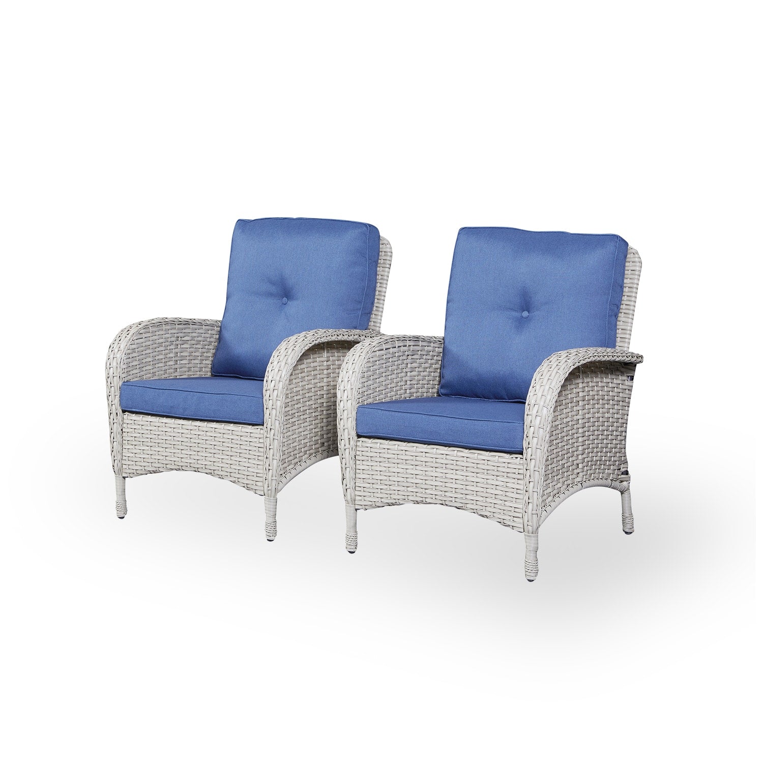 Rilyson New wicker Set of 2 Wicker Grey Wicker Frame Stationary Conversation Chair with Blue Blue Cushioned Seat