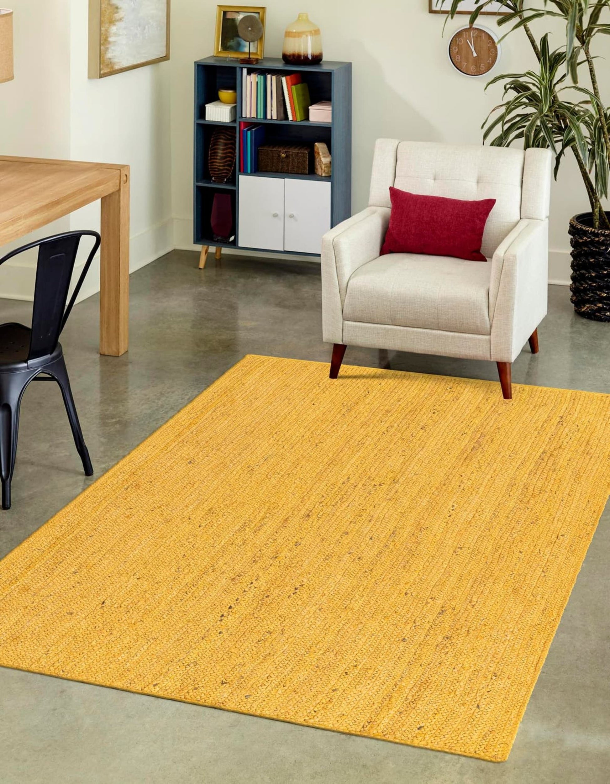 Unique Loom Braided Jute 9 x 12 (ft) Braided Jute Yellow Rectangular Indoor Solid Area rug