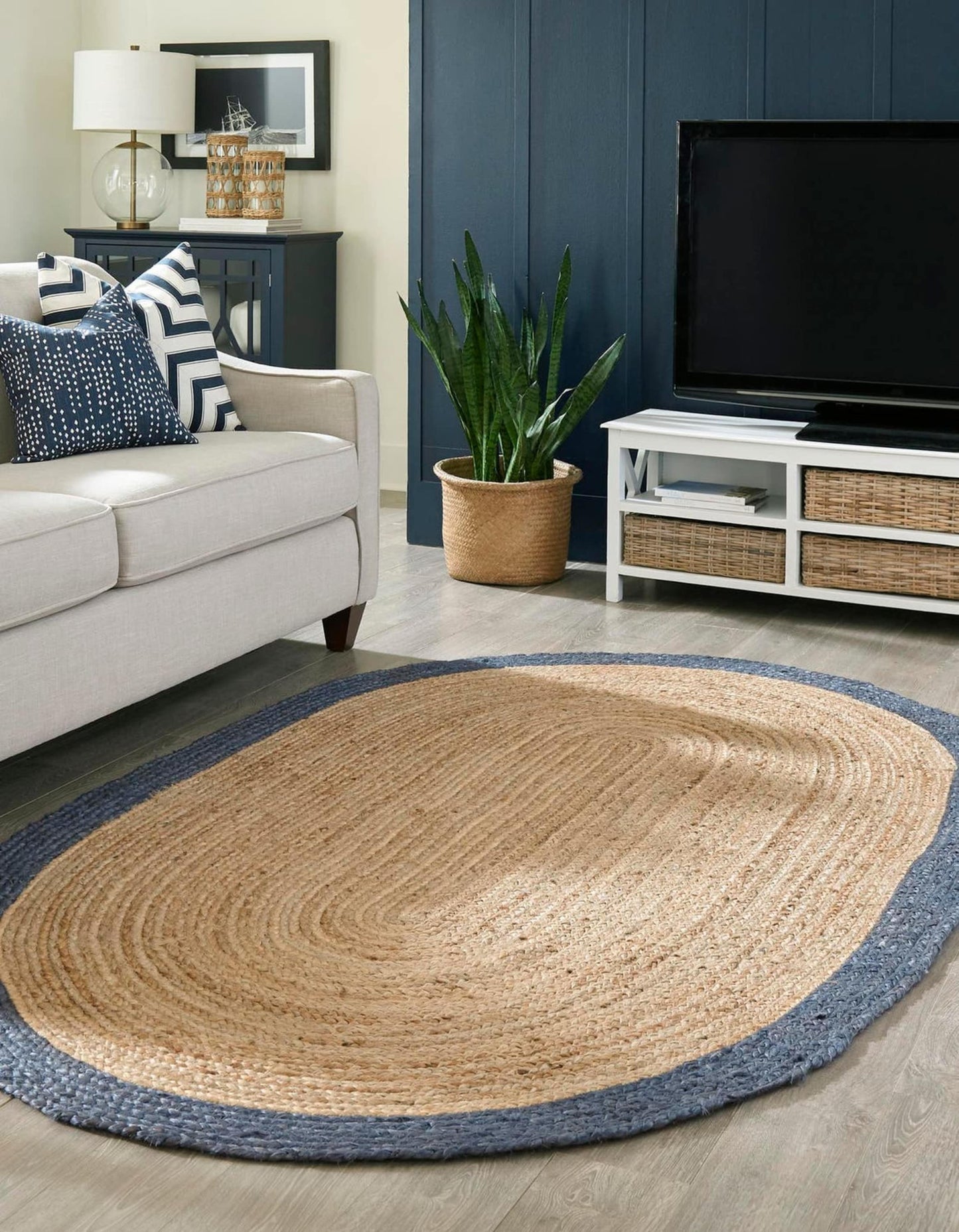 Unique Loom Braided Jute 8 x 10 (ft) Braided Jute Natural Oval Indoor Border Area rug