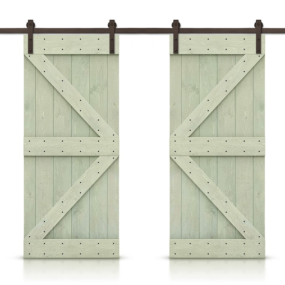 CALHOME 72-in x 84-in Sage green Pine Wood Solid core Double Barn Door (Hardware Included)
