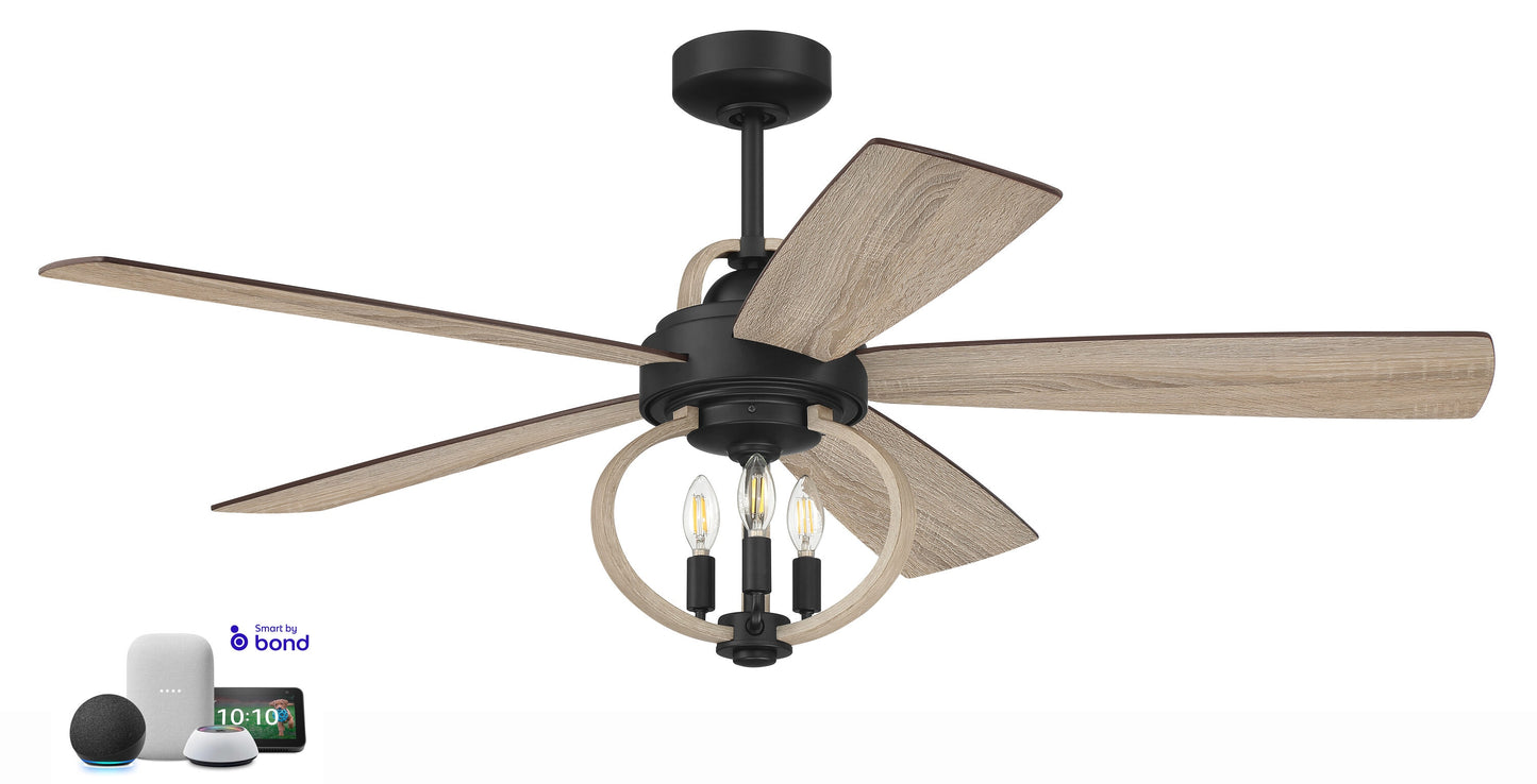 Craftmade Reese 52-in Outdoor Smart Flat Black with Driftwood Blades Ceiling Fan With Light - Remote Included ( 5 -Blade )