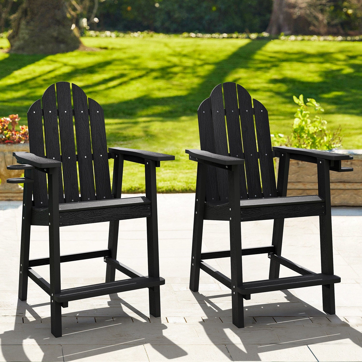 LUE BONA The Adirondack Set of 2 Black Plastic Frame Stationary Adirondack Chair with Slat Seat