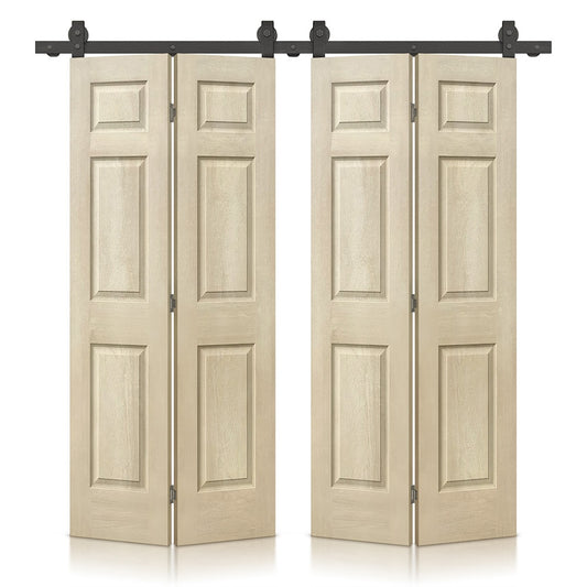 CALHOME 60-in x 80-in Vintage Cream MDF Hollow core Double Barn Door (Hardware Included)