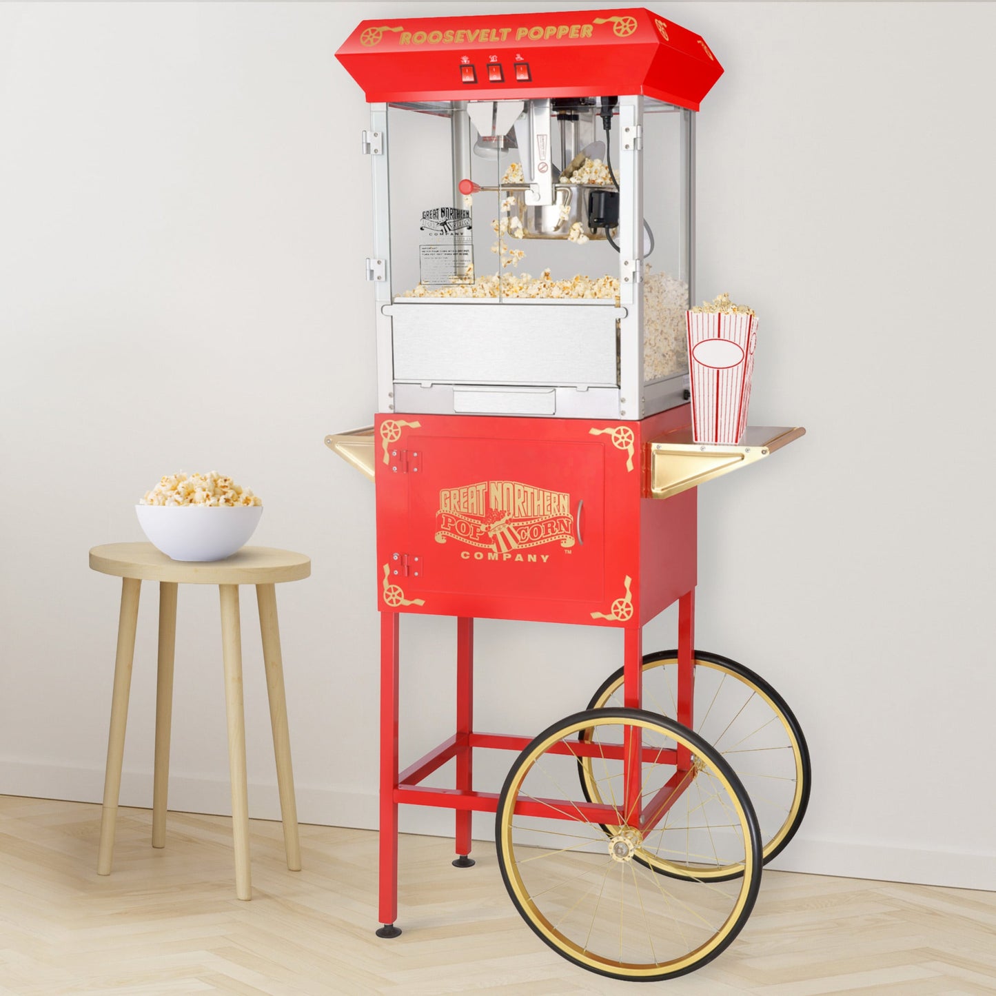 Great Northern Popcorn 1 Cups Red Oil Freestanding Popcorn Machine Cart 83-DT6088