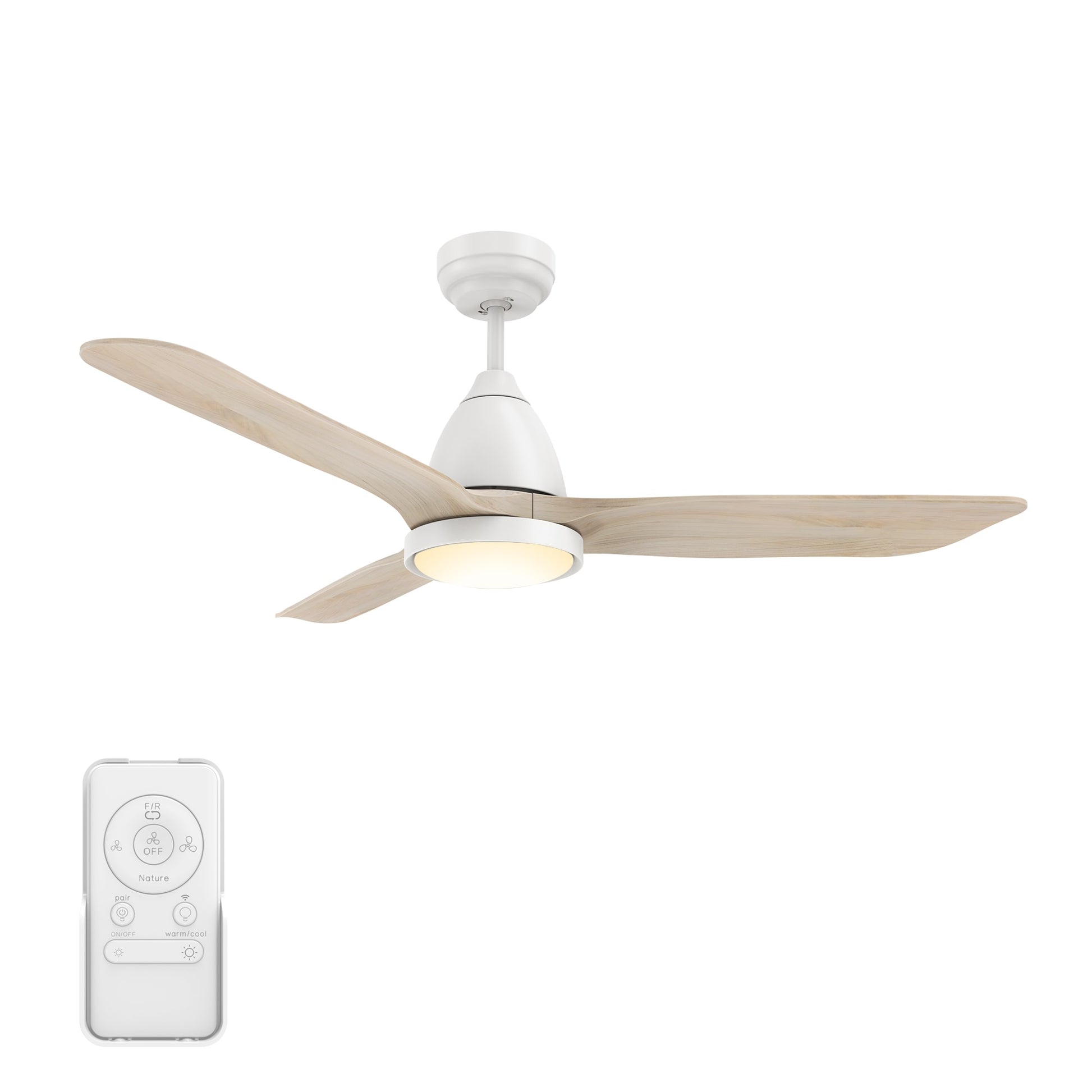 CARRO USA Koa 52-in White with Solid Wood Whitewashing Blades Indoor/Outdoor Smart Ceiling Fan with Light and Remote (3-Blade) LS523F3-L12-WM1-1