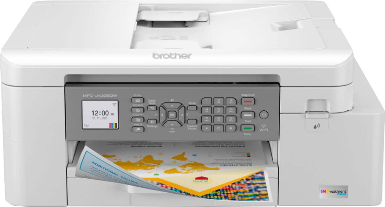 Brother - INKvestment Tank MFC-J4335DW Wireless All-in-One Inkjet Printer with up to 1-Year of Ink In-box - White/Gray