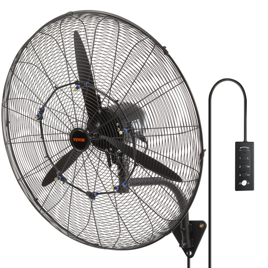 VEVOR Wall Fan 30-in Oscillation Indoor or Outdoor Black Wall Mounted Fan GYBGSFSYCSS30K4KVV1