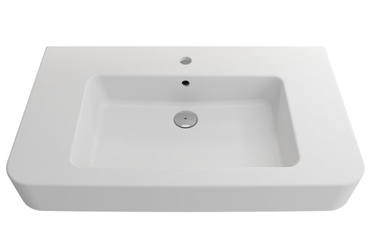 BOCCHI Fire clay Wall-mount Rectangular Modern Matte White Bathroom Sink ( 33.5-Inches x 19.75-Inches )