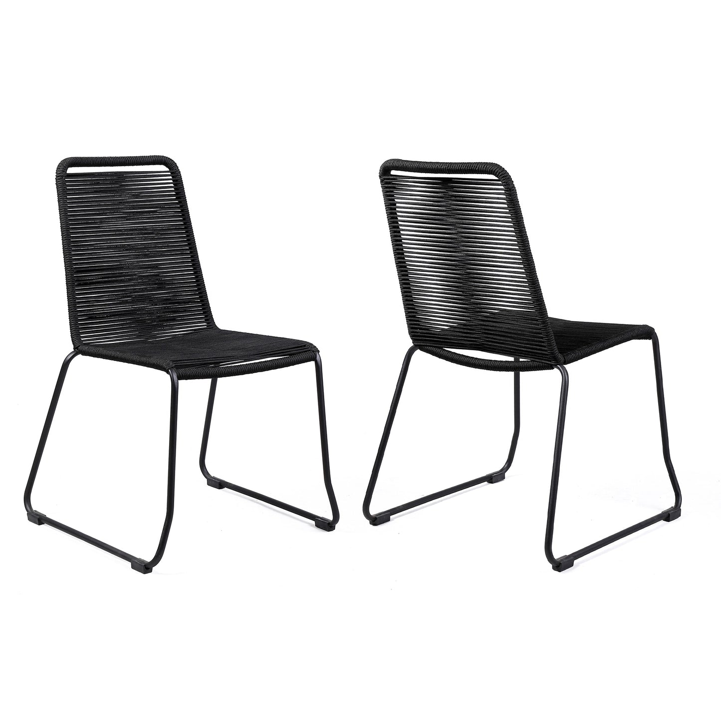 Armen Living Shasta Set of 2 Stackable Black Steel Frame Stationary Dining Chair with Black Woven Seat