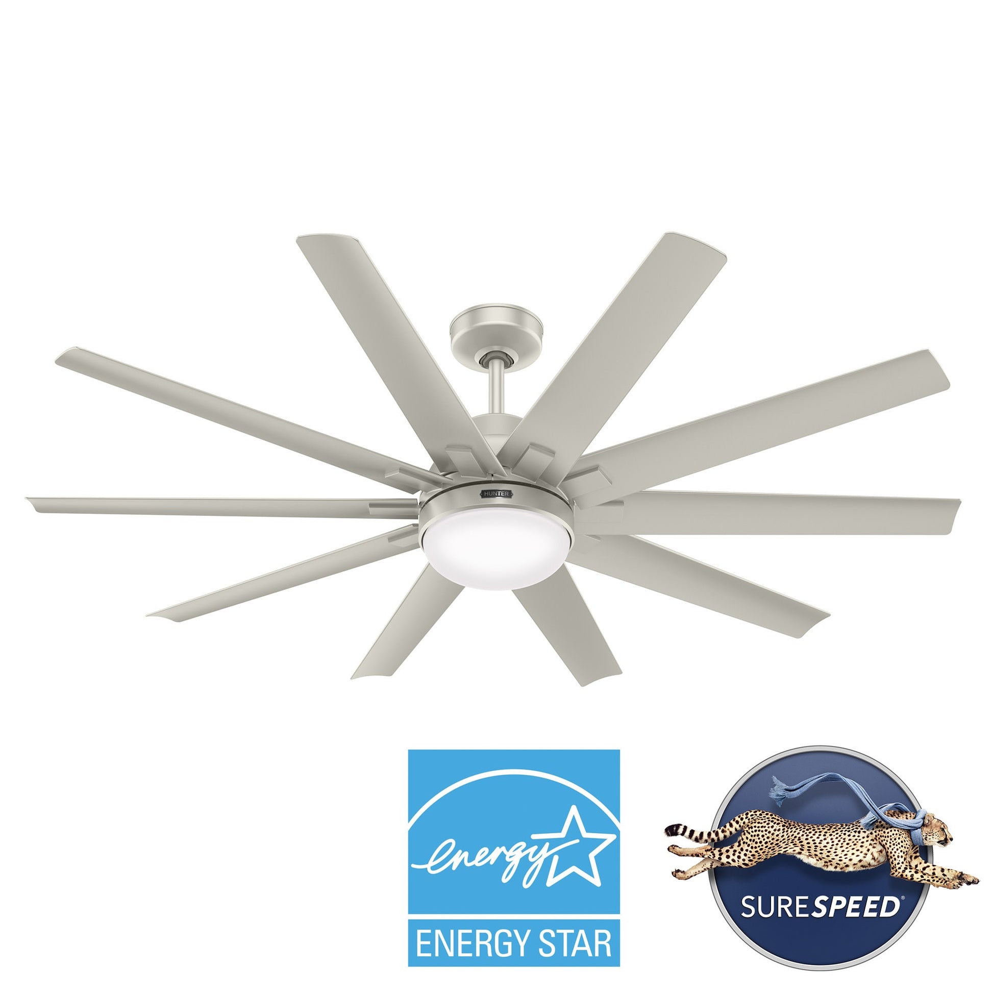 Hunter Overton 60-in Outdoor Matte Nickel with Matte Nickel Blades Ceiling Fan With Light ( 10 -Blade ) 2988655
