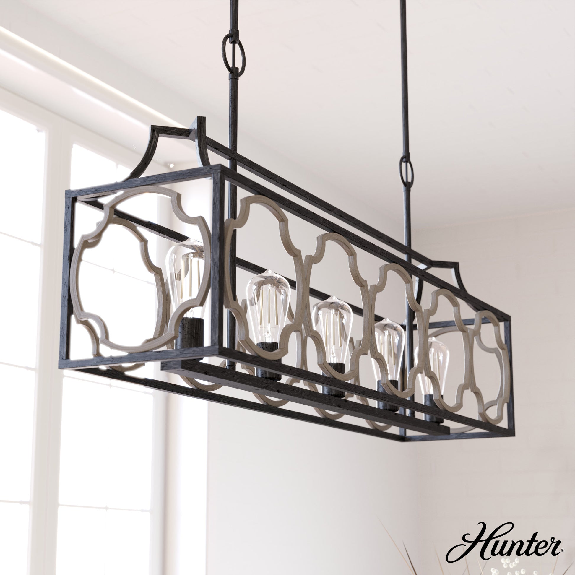 Hunter Stone Creek 5 -Light Matte Black Transitional Bare bulb For Use in Bedrooms, Dining Rooms, Foyers, Kitchens, Living Rooms Chandelier 4963911