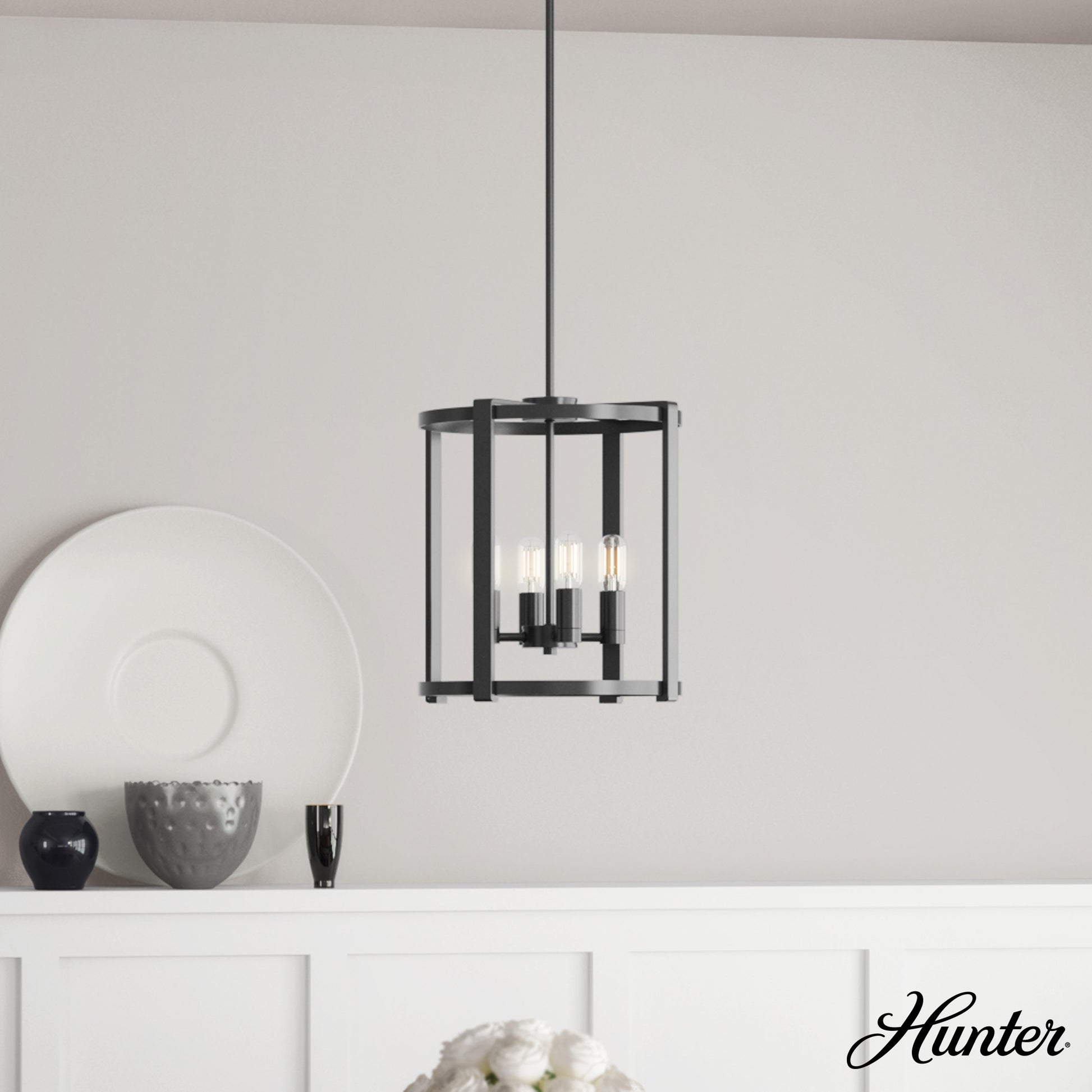 Hunter Astwood 4 -Light Matte Black Transitional For Use in Bedrooms, Dining Rooms, Foyers, Kitchens, Living Rooms Chandelier 1952870