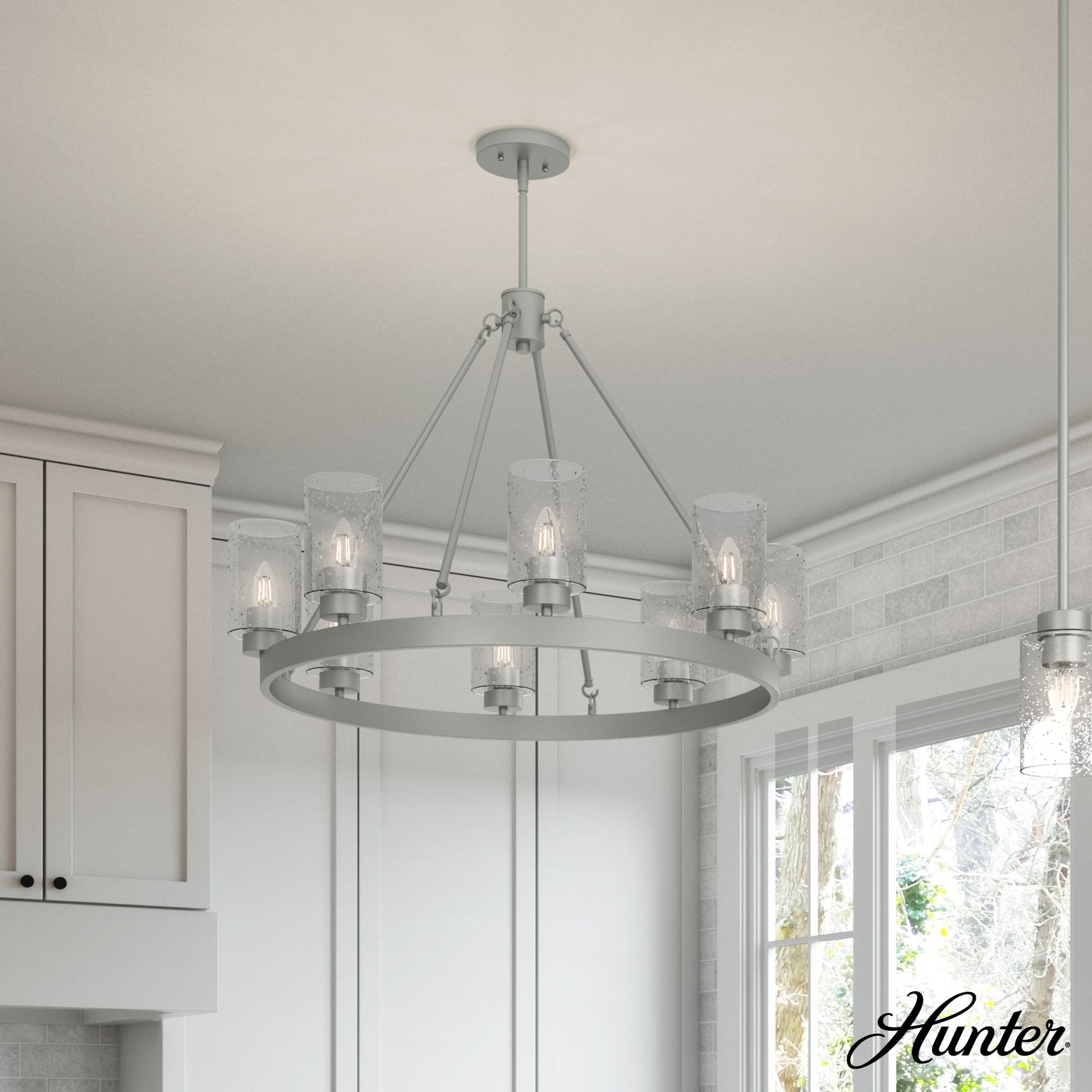 Hunter Hartland 8 -Light Matte Gray Transitional For Use in Bedrooms, Dining Rooms, Foyers, Kitchens, Living Rooms Chandelier 1952877