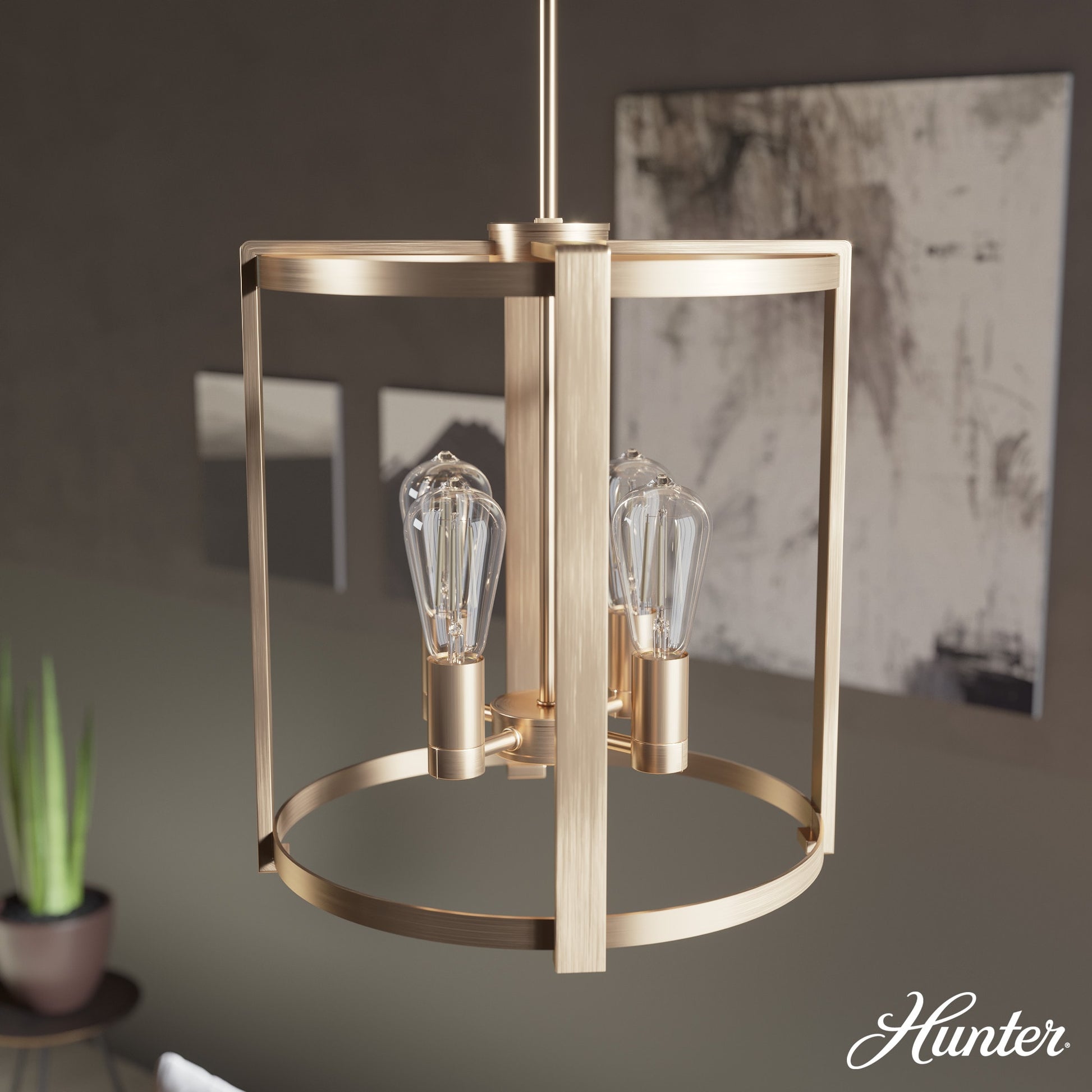Hunter Astwood 4 -Light Matte Gold Modern/contemporary Bare bulb For Use in Bedrooms, Dining Rooms, Foyers, Kitchens, Living Rooms Chandelier 5024498